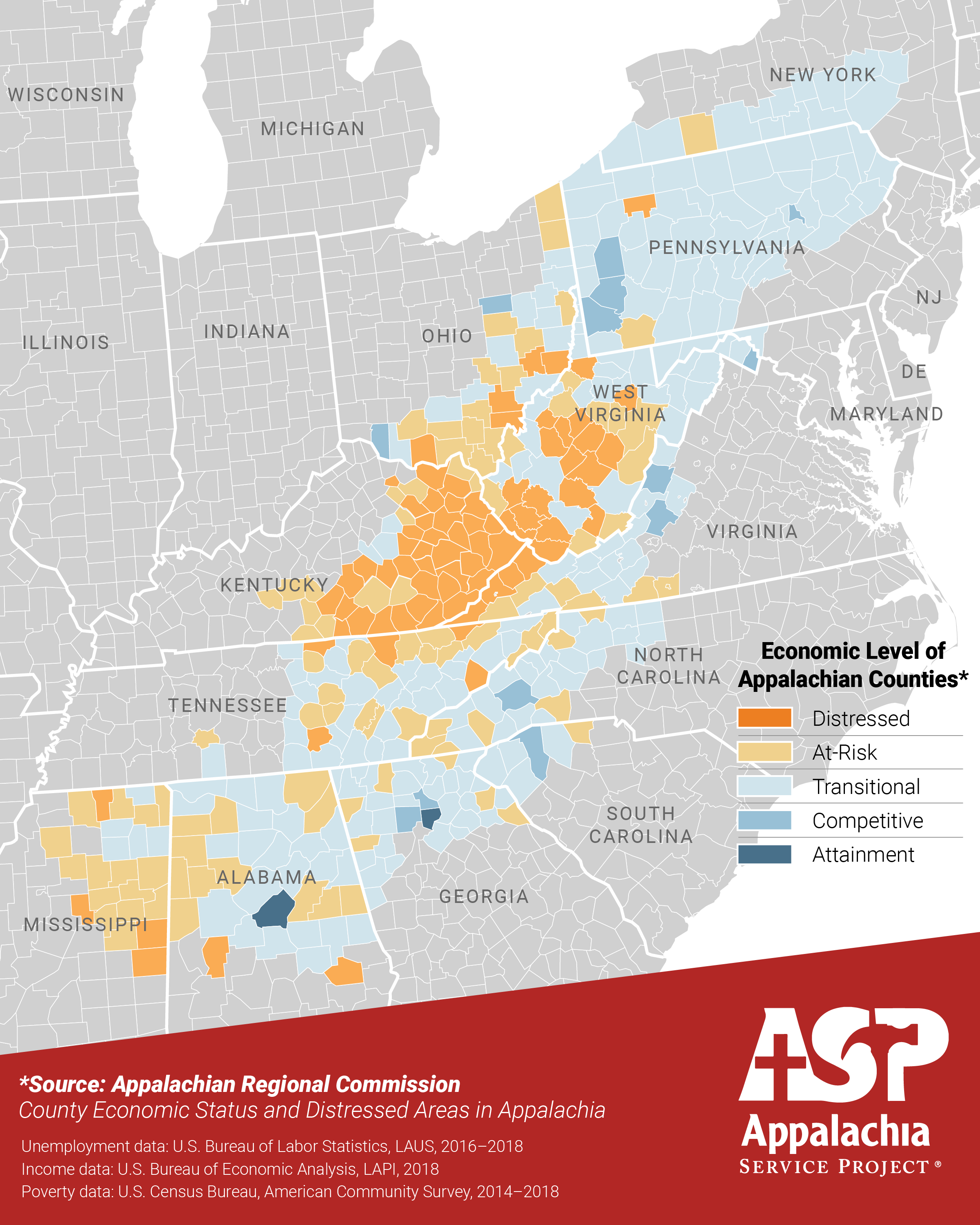 Appalachian Region Map With Economic Level 